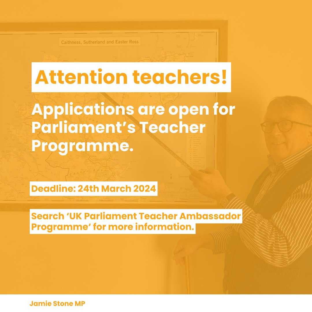 Attention teachers! Applications are open for Parliament's Teacher Programme. Deadline: 24th March 2024 Search 'UK Parliament Teacher Ambassador Programme' for more information.