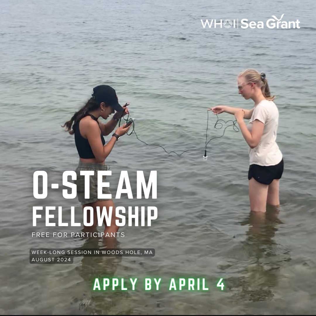 Apply now to our #OSTEAM Fellowship! Info session tonight! App due April 4. For HS sophomores and juniors interested in being in a female-identifying space. seagrant.whoi.edu/k-12/o-steam/ @WHOI @SEA_Woods_Hole #stemeducation #womeninscience