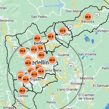 La totalidad de estaciones que miden la calidad del aire en los 10 municipios del Valle de Aburrá, muestran que es dañino para población sensible. Ha empeorado en dos horas. Pasamos de 13 estaciones en naranja a 17 y ahora 19.