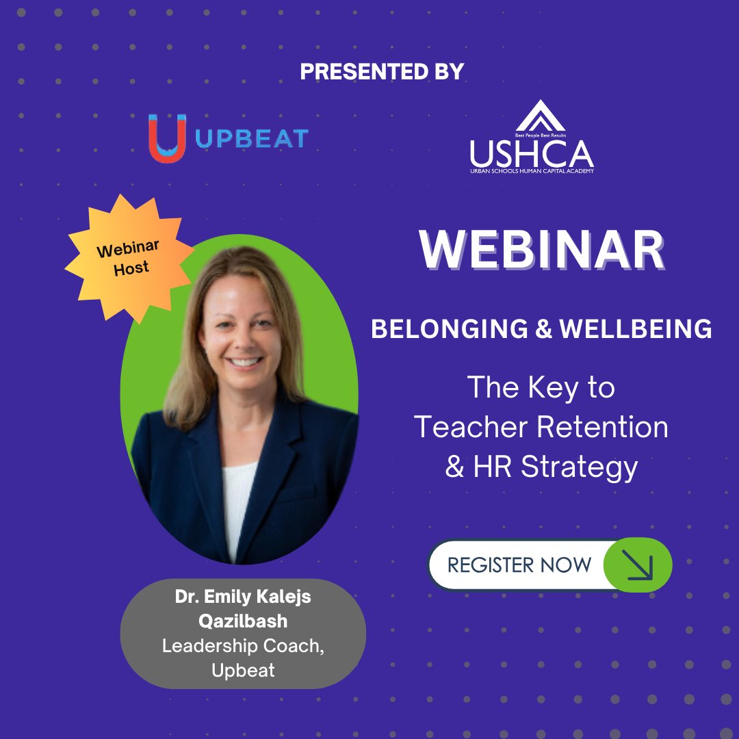 📣 Join us on 3/12 for a webinar presented by USHCA and Upbeat, hosted by the incredible Dr. Emily Kalejs Qazilbash, to explore "Building Belonging &amp; Wellbeing within school systems - How to deal with The Challenge of Teacher Retention"
RSVP HERE 👉 i.mtr.cool/ravzmylubw