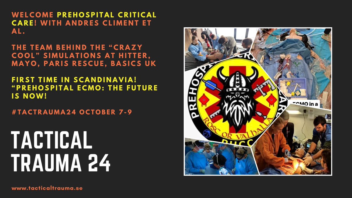 TacTrauma's tweet image. ⭐️ team @PrehospitalCC joins #TacTrauma24 for a totally unique PHEM sim experience. 
”Prehospital ECMO:The future is now!”
 #medsim #phcc 
October 7:th