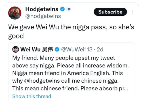 WuWei113's tweet photo. hello nigga Andrew @Cobratate . I see you discourage be gay. I do same action. Im honor you follow me. Let us combine energy. Synergize effort. encourage honor and not be gay, not be sIut. this help make West Great Again and Again.

Please appreciate offer. please obey. https://t.co/kgbF8ANq75