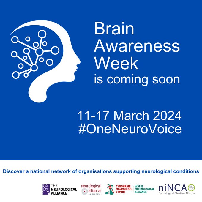 Next week is #BrainAwarenessWeek. We are joining forces with @neuroalliance @neurowales and @neuroalscotland to raise awareness of the fantastic organisations that support people living with neurological conditions. Keep an eye out for our posts and get involved. #OneNeuroVoice