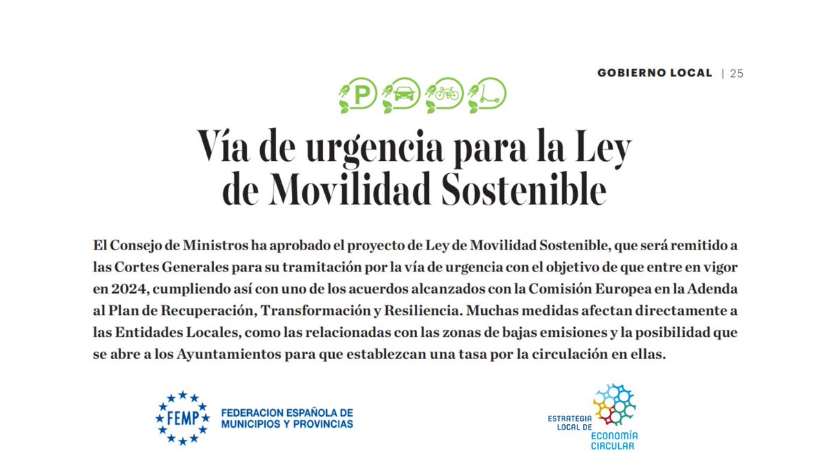 #CartaLocal | #MovilidadSostenible El nuevo marco regulatorio para el transporte y la movilidad en España se sustenta en cuatro pilares: 🟢Derecho social 🟢Movilidad limpia y saludable 🟢Sistema digital e innovador 🟢Mejor inversión para la ciudadanía ➡ femp.es/sites/default/…