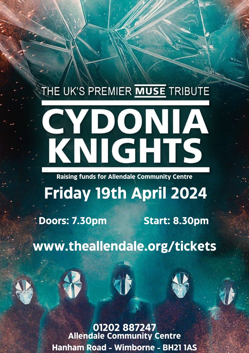 Cydonia Knights Friday 19th April 2024, 7:30pm theallendale.org/tickets Cydonia Knights are a tribute to one of the world's biggest rock bands - Muse. Formed by Muse fans, for Muse fans. Raising funds for the Allendale Community Centre. #livemusic #Tribute #wimborne #dorset