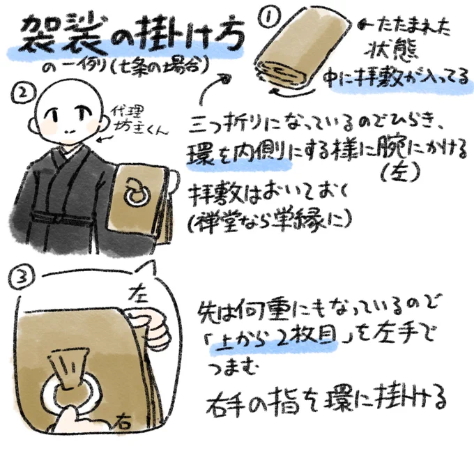 日記です 昨日のが好評だったので袈裟の付け方を解説してみました!あくまで一例ですの参考まで 