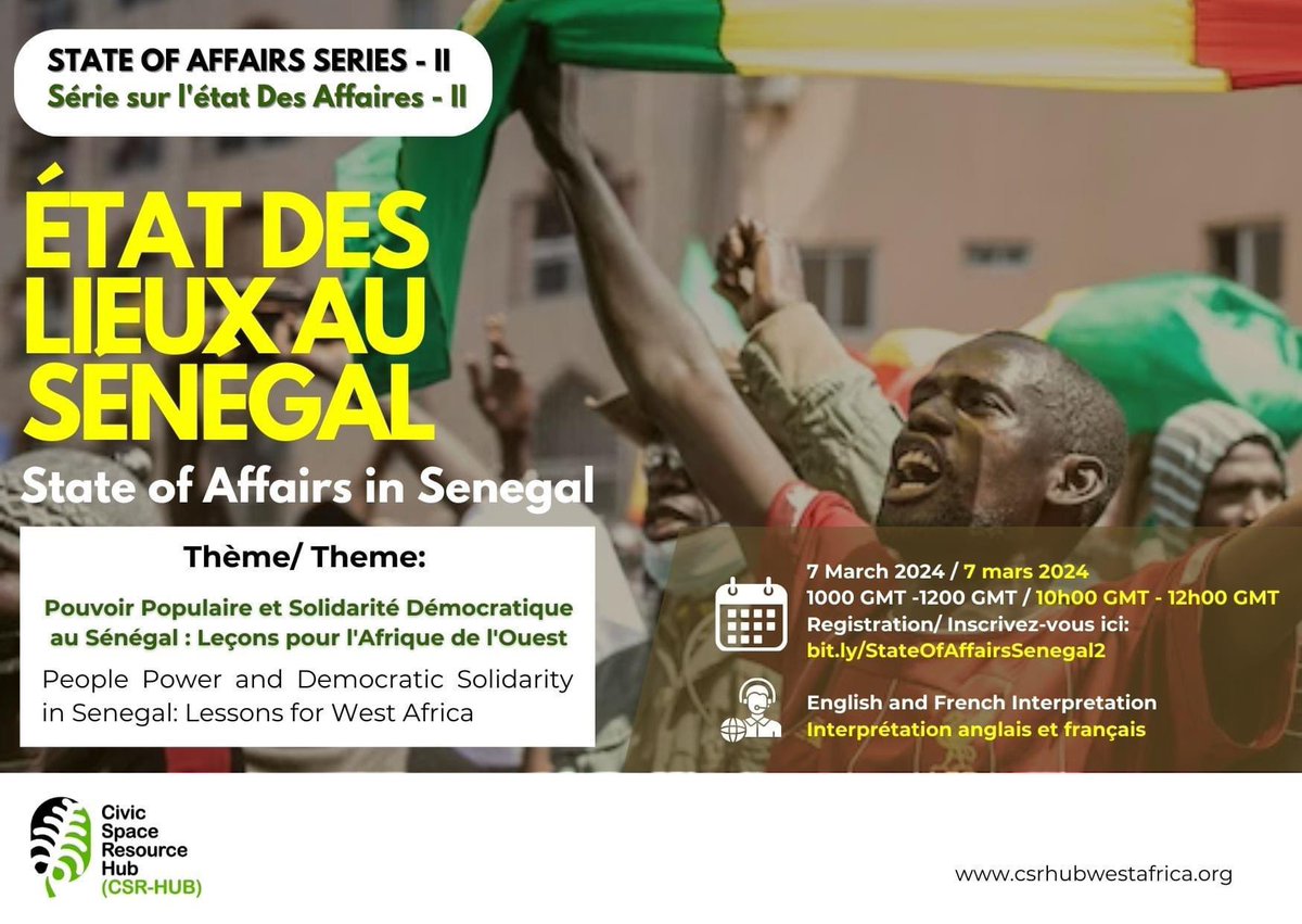 wacsi's tweet photo. Join us to explore the #intricacies of the current political climate in Senegal, analyse its implications on West Africa and discover some #valuable lessons.
Register here: https://t.co/ZkooThWeVb https://t.co/qJy4SbkuUY