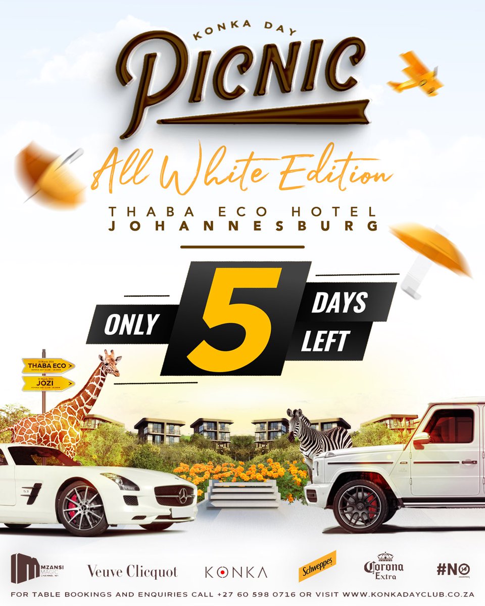 KonkaSoweto's tweet image. K⭕️NKA DAY PICNIC 90% SOLD OUT…THE COUNTDOWN CONTINUES 5 DAYS TO GO… #KonkaAllWhiteFinale