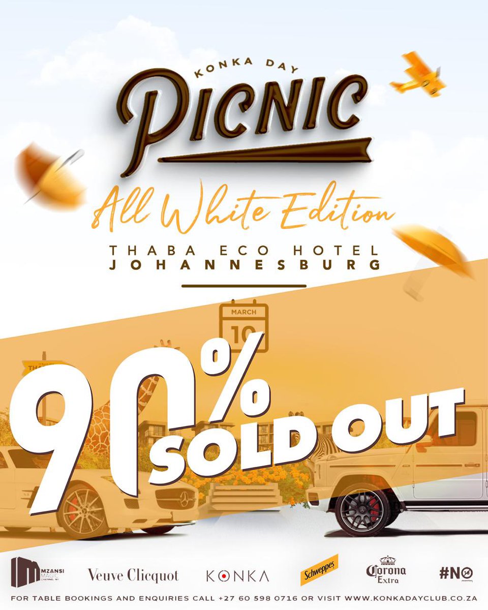 KonkaSoweto's tweet image. K⭕️NKA DAY PICNIC 90% SOLD OUT…THE COUNTDOWN CONTINUES 5 DAYS TO GO… #KonkaAllWhiteFinale
