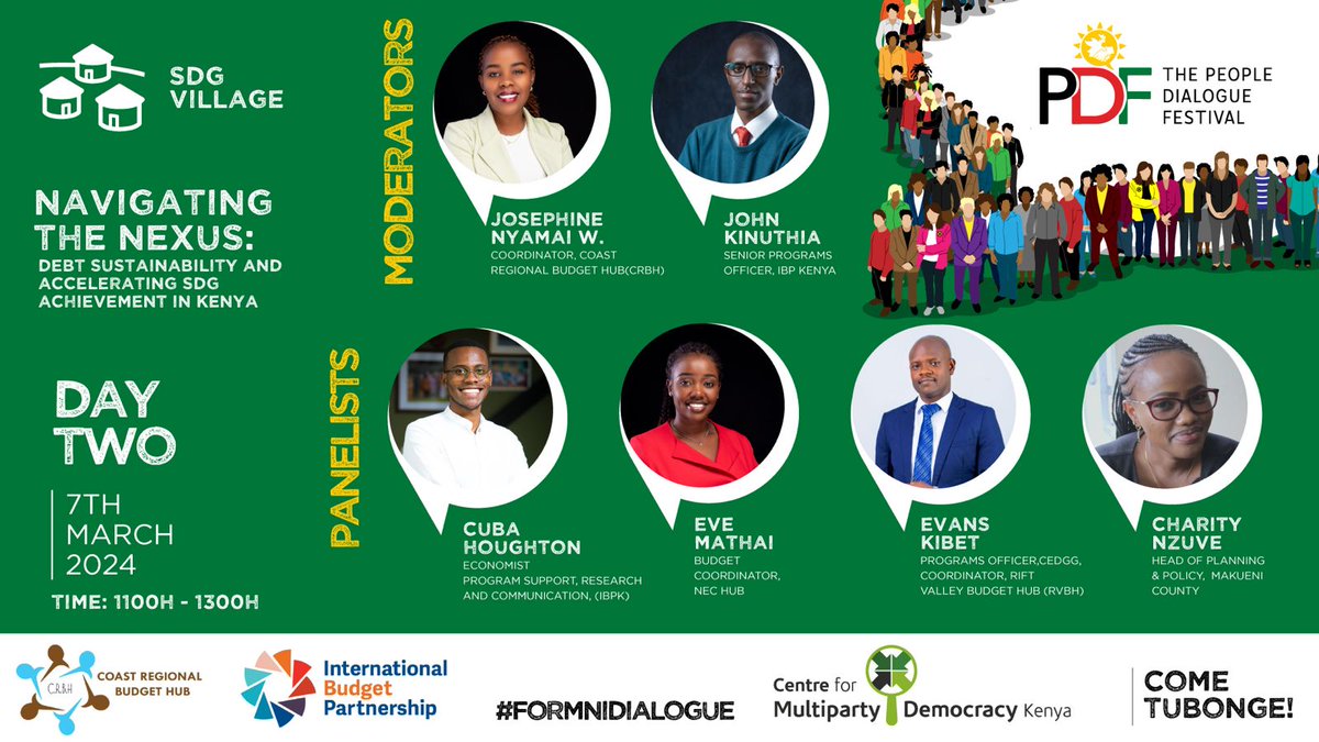 The 6th edition of The People Dialogue Festival officially starts tomorrow to 9th March On Thursday @IBPKenya and the regional hubs will be represented in panel discussion on debt sustainability and accelerating #SDGs achievement in Kenya. #COMETUBONGE #FormNiDialogue