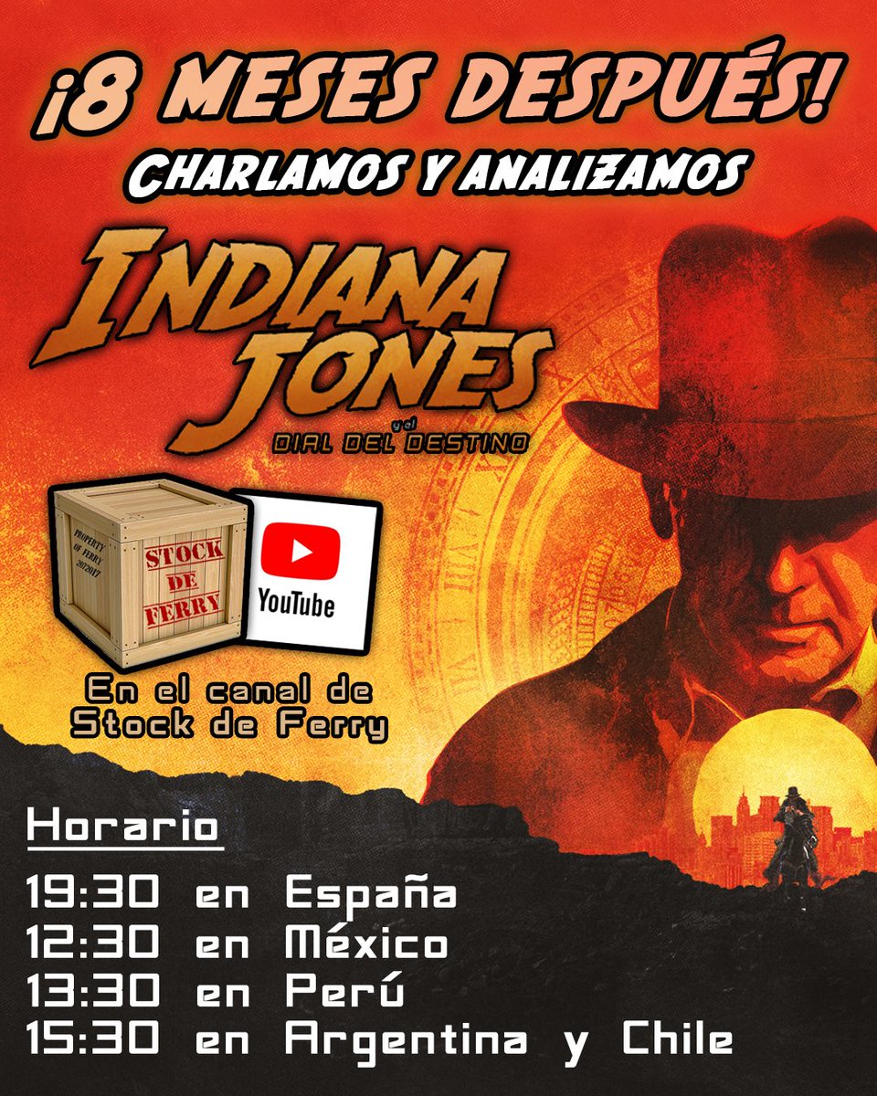 🔴 ¡Este jueves 7 de marzo a las 19:30 (hora española) charlaremos sobre Indiana Jones y el Dial del Destino 8 meses después! Os invitamos a participar en el chat con vuestros comentarios y preguntas.✍️ ¡Os esperamos! 🤠 #indianajones #indianajones5 #indy #indy5 #harrisonford