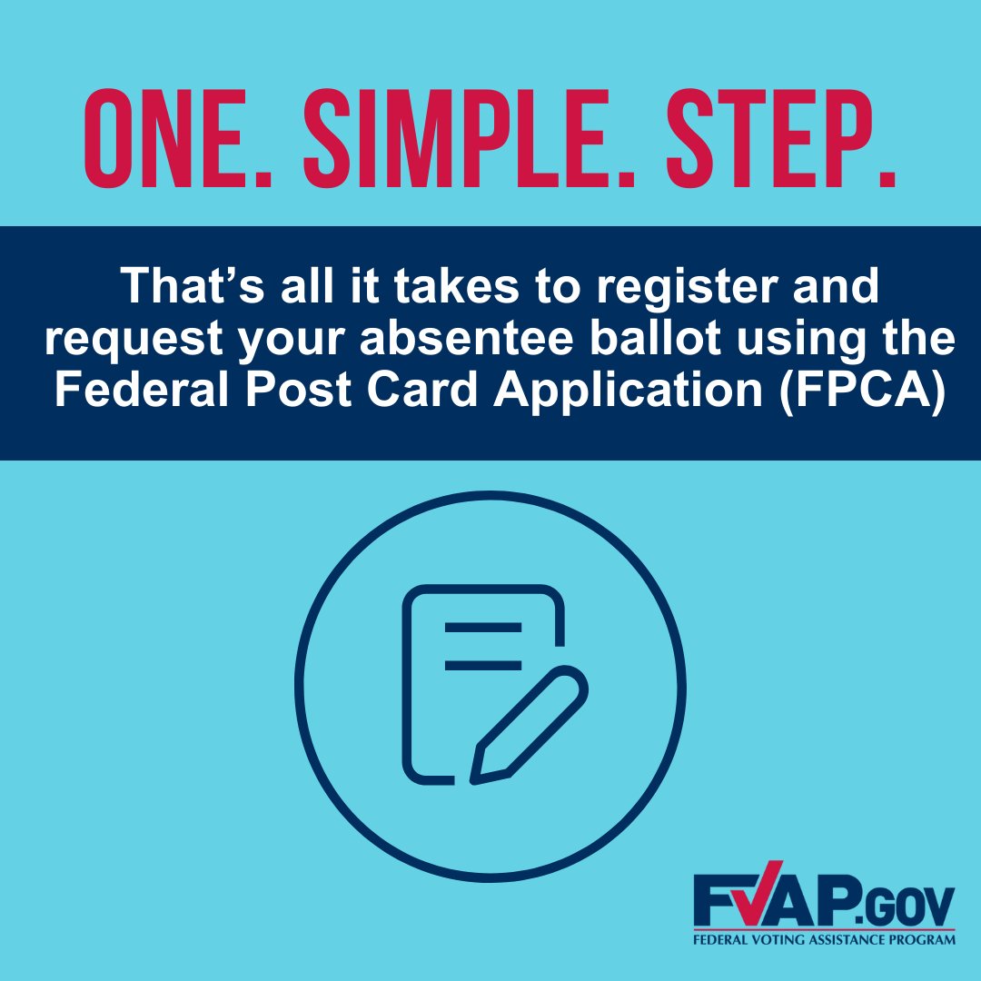 Curious about the first step in absentee voting? Meet the #FPCA (Federal Post Card Application)! 🗳️ This convenient online form simplifies the process of voting by allowing you to register and request an absentee ballot in a single step 👉 fvap.gov/fpca-privacy-n…