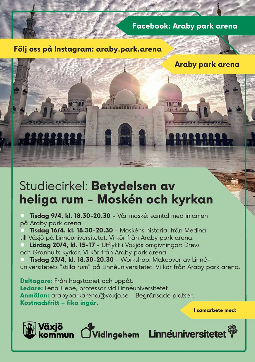 Intressanta kommande seminarier om heliga rum i Växjö organiserade av en av våra forskare <a href="/linneuni/">Linnéuniversitetet Linnaeus University</a> ! (Målgrupp är främst högstadie- och gymnasieelever.)