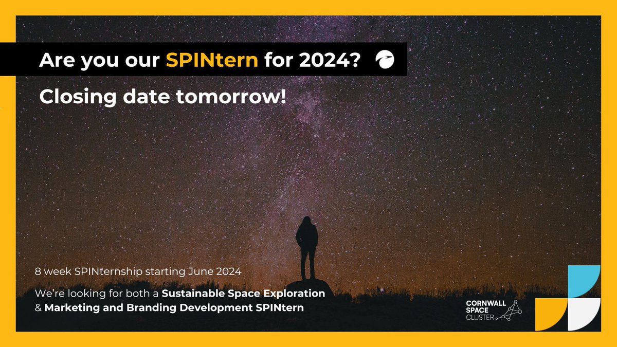 It's your last day to apply for our SPINternships! A quick reminder of positions available! 👇 🌟 Sustainable Space Exploration beapplied.pulse.ly/r3x36uctcv 🌟 Marketing and Branding Development beapplied.pulse.ly/wlqdmr9a3l Join us for the summer 🙌 #Space #Satellite #SPINtern