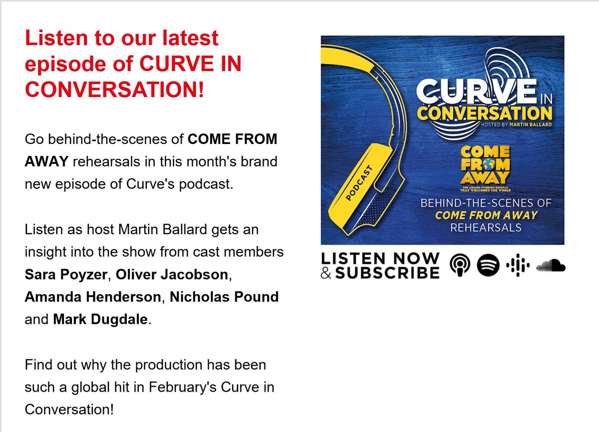 I'm looking forward to seeing the fabulous new Made At Curve co-production of @ComeFromAwayUK  tonight. If you want to find out more about this show before or after you've seen it, don't miss the latest episode of Curve In Conversation.
👇👇👇
linktr.ee/CurveInConvers…
#MadeAtCurve
