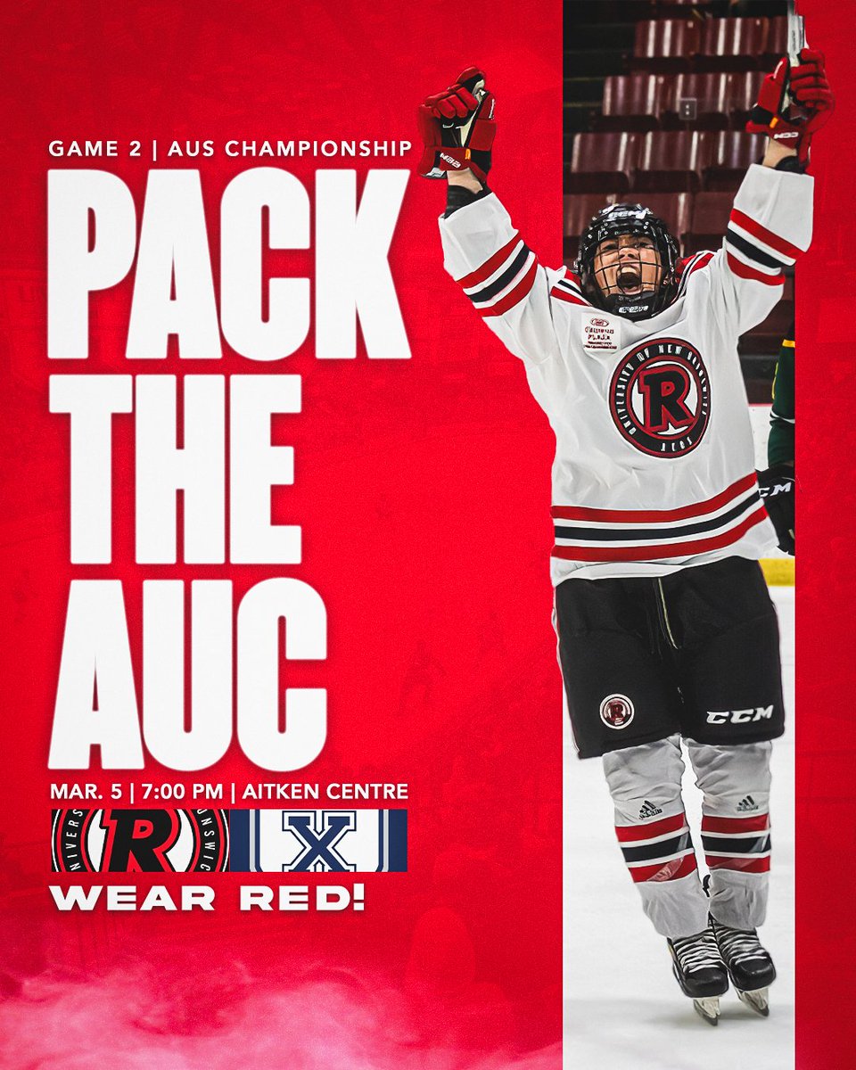 REDS Nation, let's Pack The AUC tonight for Game 2!

🏒 <a href="/UNBWHockey/">UNB REDS Women's Hockey</a> 🆚 <a href="/StFXAthletics/">StFX Athletics</a> 
🗓️ Tuesday, Mar. 5 
🏟️ Aitken Centre 
⌚️ 7:00 pm 
🎟️ Tickets at goredsgo.ca/tickets
📺 Watch live at austv.ca/watch/815

#goredsgo
