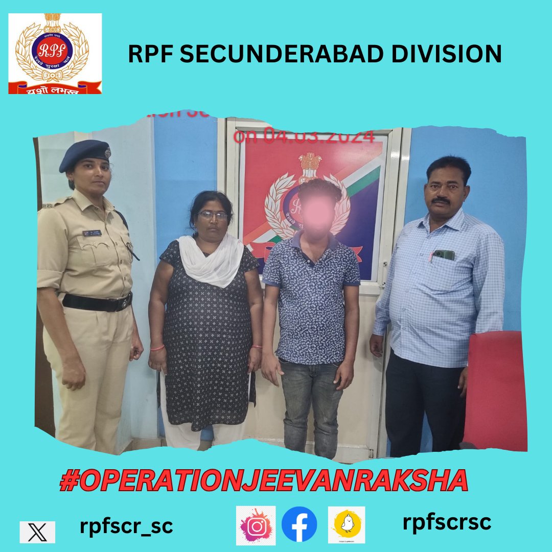 rpfscr_sc's tweet photo. #OPERATIONJEEVANRAKSHA “RPF/Secunderabad division demonstrated dedication by rescuing a aged- 28-year-old person attempting suicide due to family issues. His swift action underscores the RPF's commitment to passenger safety and well-being” https://t.co/C9bCiKMpVx