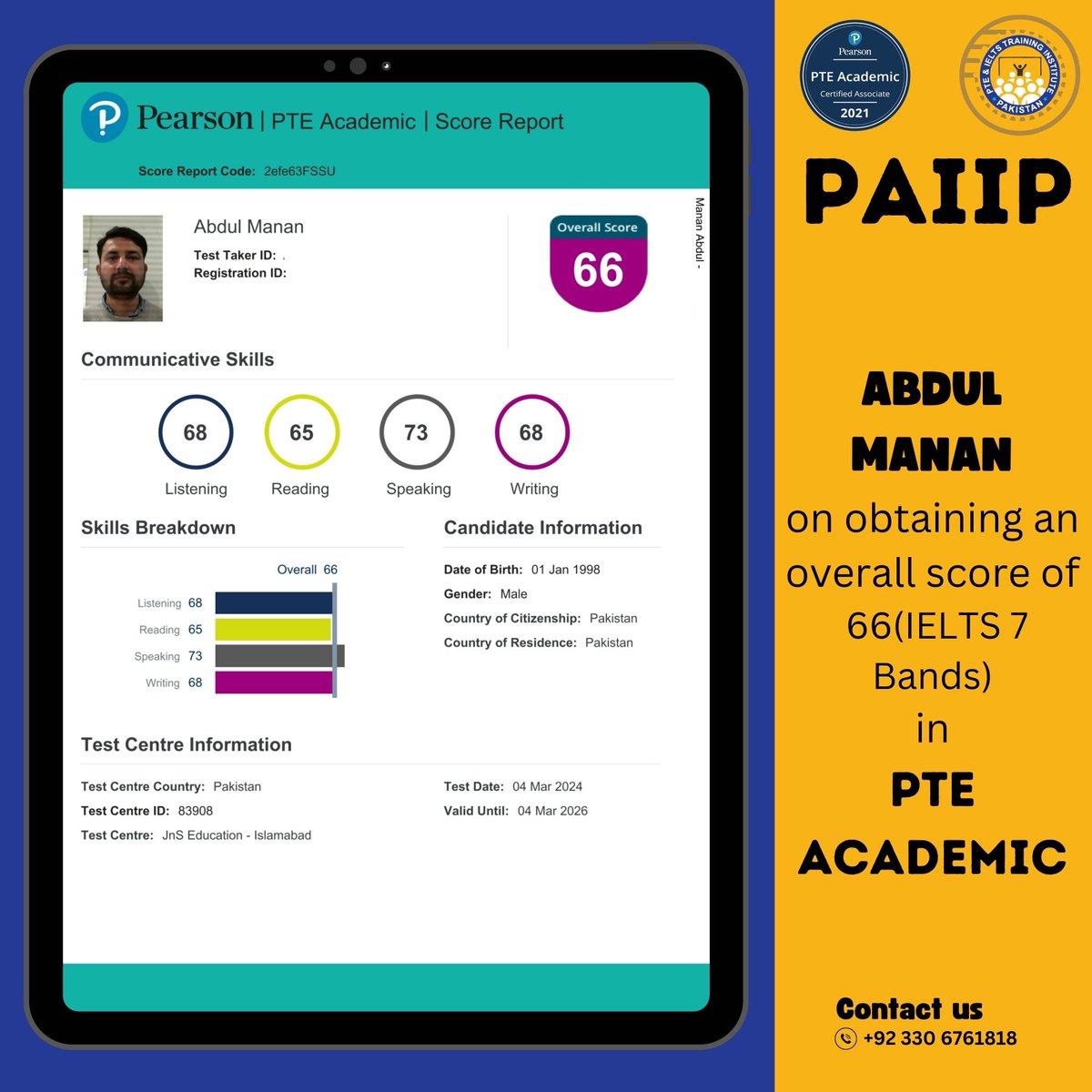 Congratulations to 𝐀𝐛𝐝𝐮𝐥 𝐌𝐚𝐧𝐚𝐧 on obtaining an overall score of 𝟔𝟔  (𝐈𝐄𝐋𝐓𝐒 𝟕 𝐁𝐀𝐍𝐃𝐒) in PTE.
#pte #ptetipsandtricks #ptelistening #pteacademic #ptespeaking #ptewriting #ptereading #ptetest #pteexam #ptepreparation #ptetricks #ptexam #PAIIP #paiipisl