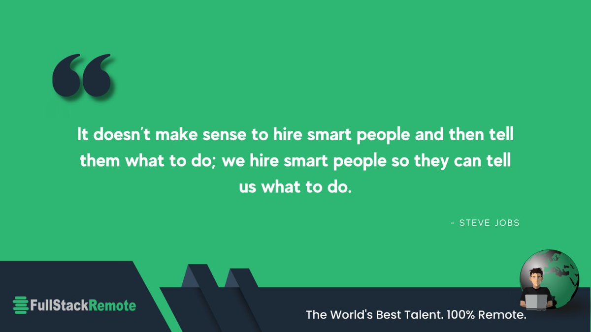 FSRemote's tweet image. Steve Jobs' timeless wisdom reminds us that true leadership lies in empowering others to shine. Let's foster an environment where every voice is valued, where creativity flourishes, and where we redefine what's possible together.
#HireSoftwareEngineer #FullStackRemote