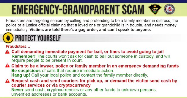 Fraudsters are calling seniors and pretending to be a family member in distress. Do not fall victim to these fraudsters. Be suspicious of calls that require immediate action. 
#YourTVCK #TrulyLocal #CKont #kNOwfraud #showmetheFRAUD #BeScamSmart