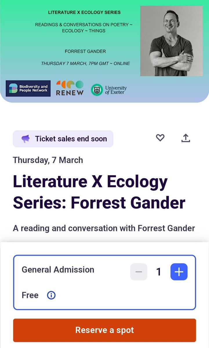 Our author Forrest Gander will be reading online this Thurs 7th March as part of a Literature & Ecology series with @UniofExeter tickets are FREE get yours here 👉🏼eventbrite.co.uk/e/literature-x…