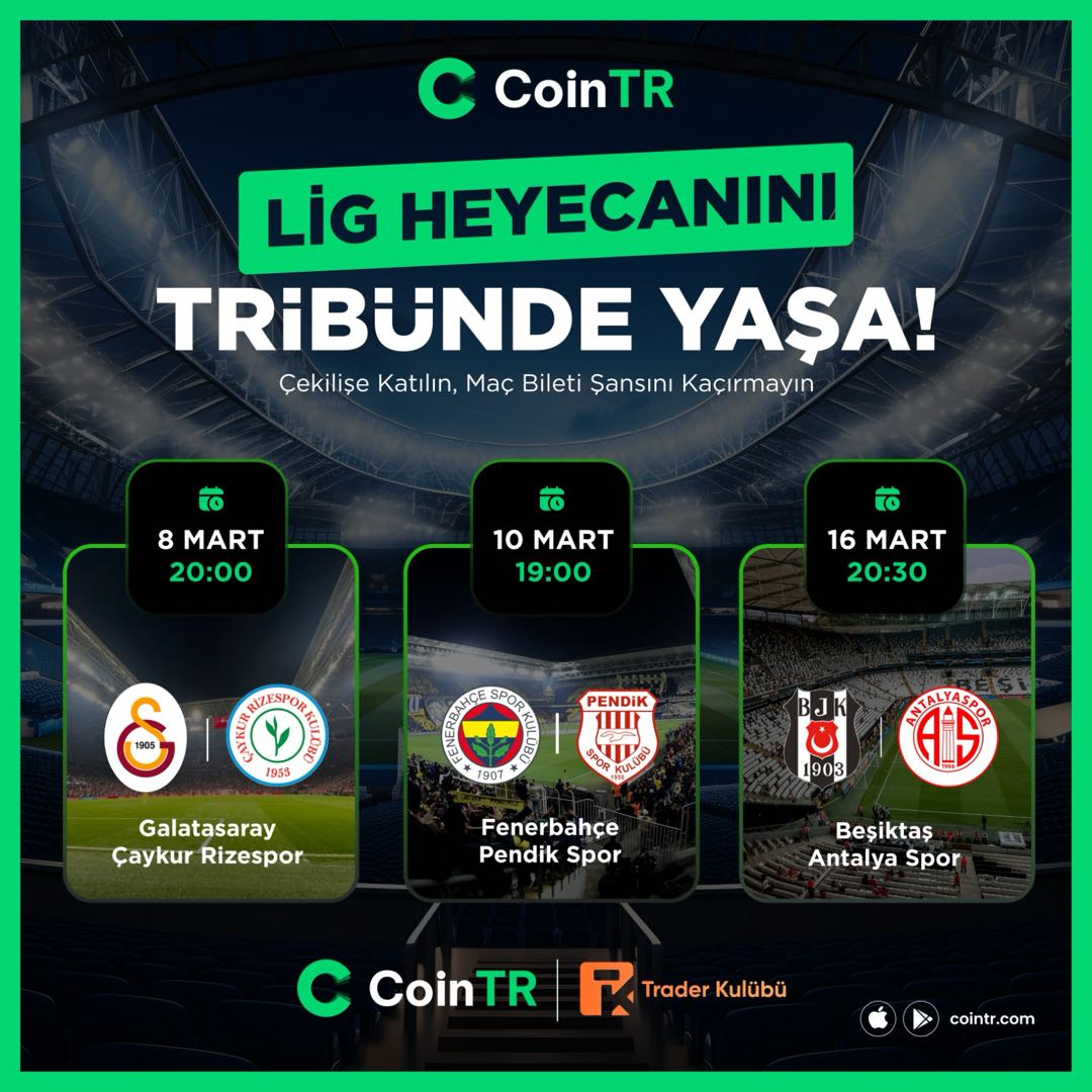 ⚽️ Lig Heyecanını Tribünde Arkadaşınla Yaşa⚽️

 🎉Sen de katıl, Maç Bileti şansını kaçırma! 🎉

Görevler:
1️⃣ <a href="/CoinTRTurkiye/">CoinTR</a>'yi takip edin ✅ 
2️⃣ <a href="/traderkulubu/">Trader Haber</a> üyelerinden birinin referans linkiyle CoinTR PRO'ya üye olun
3️⃣ Biletini kazanmak istediğiniz takımın adını ve UID'nizi