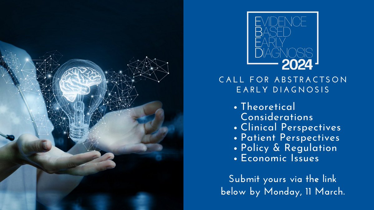 📢There's still time to submit an abstract for #EBED2024! Check out our themes of particular interest below 👇 This list is not exhaustive; we welcome submissions on all aspects of #earlydiagnosis. Submit: bit.ly/4a14PjR Register: bit.ly/3TgrCCJ