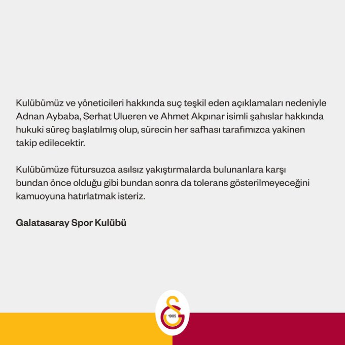 Galatasaray'dan 3 isme su� duyurusu! "Hukuki s�re� ba�lat�ld�"