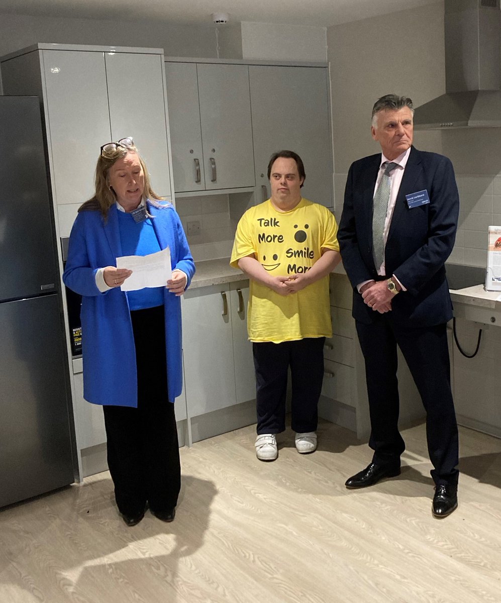 Lead councillor @JaneSomper speaking at the official opening today of our new supported living scheme for adults with a learning disability and/or autism at Elizabeth Court, Dorchester with Agincare founder and chair Derek Luckhurst (right) and tenant Jon Hutchison