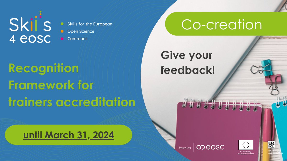 🚀 Join us in shaping the future of #OpenScience. We're seeking your feedback on the #Skills4EOSC Recognition Framework. Your insights will help refine our approach. Complete the survey by March 31st 👉bit.ly/4bwaQH7