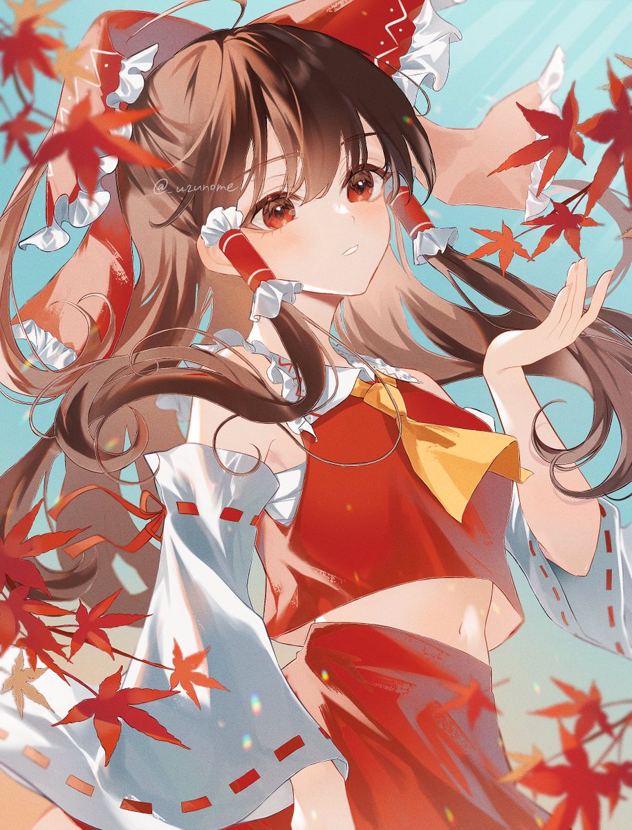 hakurei reimu 1girl solo hair tubes bow brown hair red bow detached sleeves  illustration images