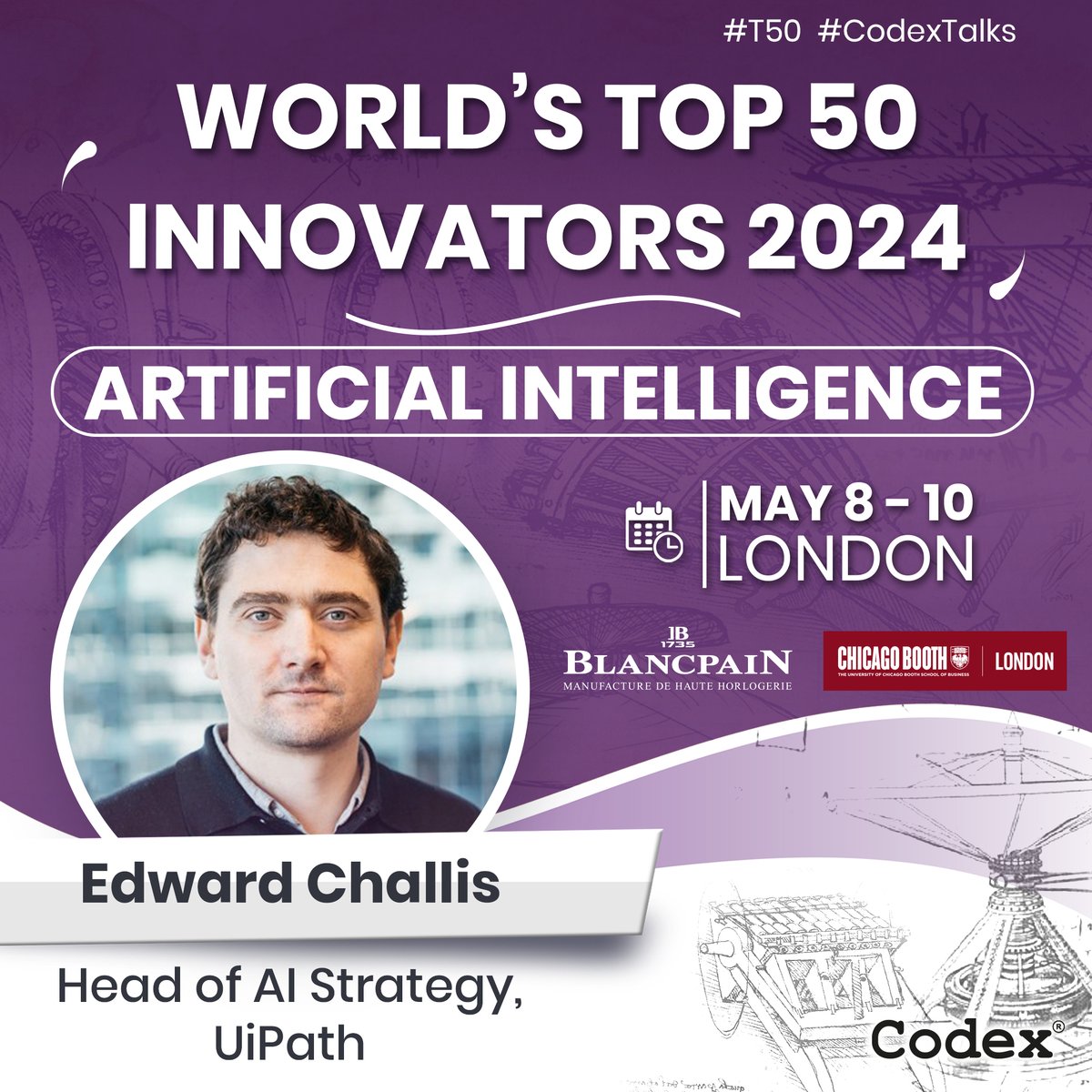 codexworld's tweet image. Delighted to welcome @edwardchallis Head of AI Strategy @UiPath to the World&apos;s Top 50 Innovators 2024 in London, in the AI session on Wed 8th May
 
Come and join us..! Event details = lnkd.in/dqMRuE_F

#T50 #CodexTalks #AI #artificialintelligence #tech #innovation
