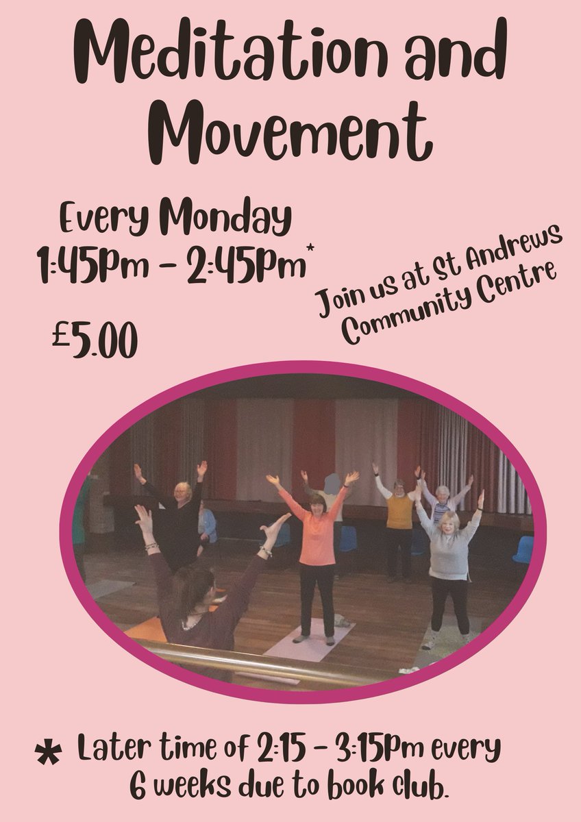 Meditation and Movement is at the later time for 2:15-3:15pm on Monday 11th March due to Book club! For more information contact 0113 271 6201 or email southleeds@mha.org.uk