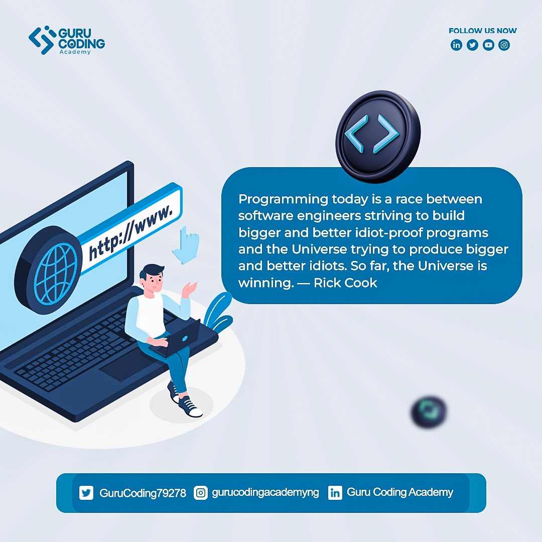 GuruCoding79278's tweet image. At the end of the day coding  most important skill to equip yourself with in other to achieve greater goals.
Register today till March 8th at 50000 naira/ 500 cedis / 20000 CFA for the group batch and  150000 naira / 1500 cedis / 60000 
#softwareengineering #gurucodingacademy