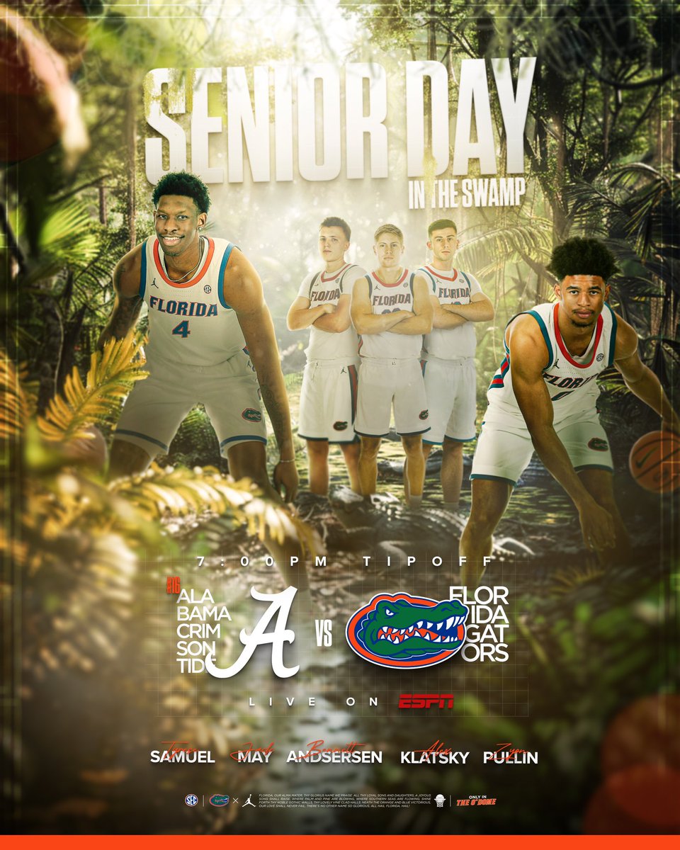 GatorsMBK's tweet photo. Last one in the O’Dome 👀

Help us celebrate our seniors 🧡💙

🆚 Alabama 
 @ 7 PM 
🎟️ https://t.co/vL3VvlKi08 https://t.co/o198kJkFHO