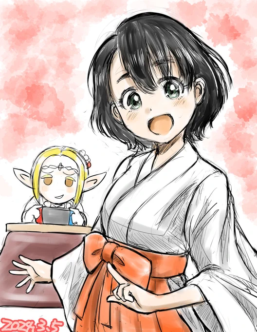 #巫女の日 らくがき。ホントは放映中に水星の魔女ネタ描きたかった・・・。#江戸前エルフ 