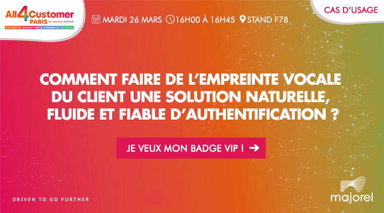 📣[All4Customer] Biométrie vocale : l’authentification et l’identification du client sans contrainte. Démonstration et cas d’usage le 26 mars à 16h sur le stand F78 <a href="/Majorel_France/">Majorel France</a> avec <a href="/Whispeak_io/">Whispeak</a>. On vous garde une place ? bit.ly/3wClcVP