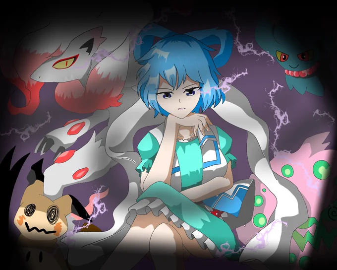  さんのところの青娥さんとポケモンたちです。まだエフェクトの扱いやら何やらが甘くて申し訳ない…。四天王カットイン的な感じにしたかった。 