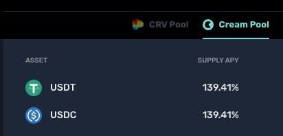 Current APY for USDT & USDC on $CREAM