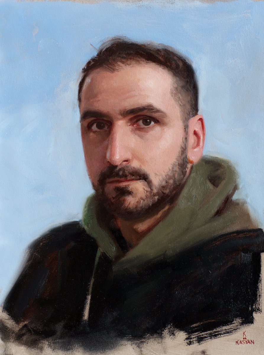 Self portrait, oil on paper, 16x12 inches