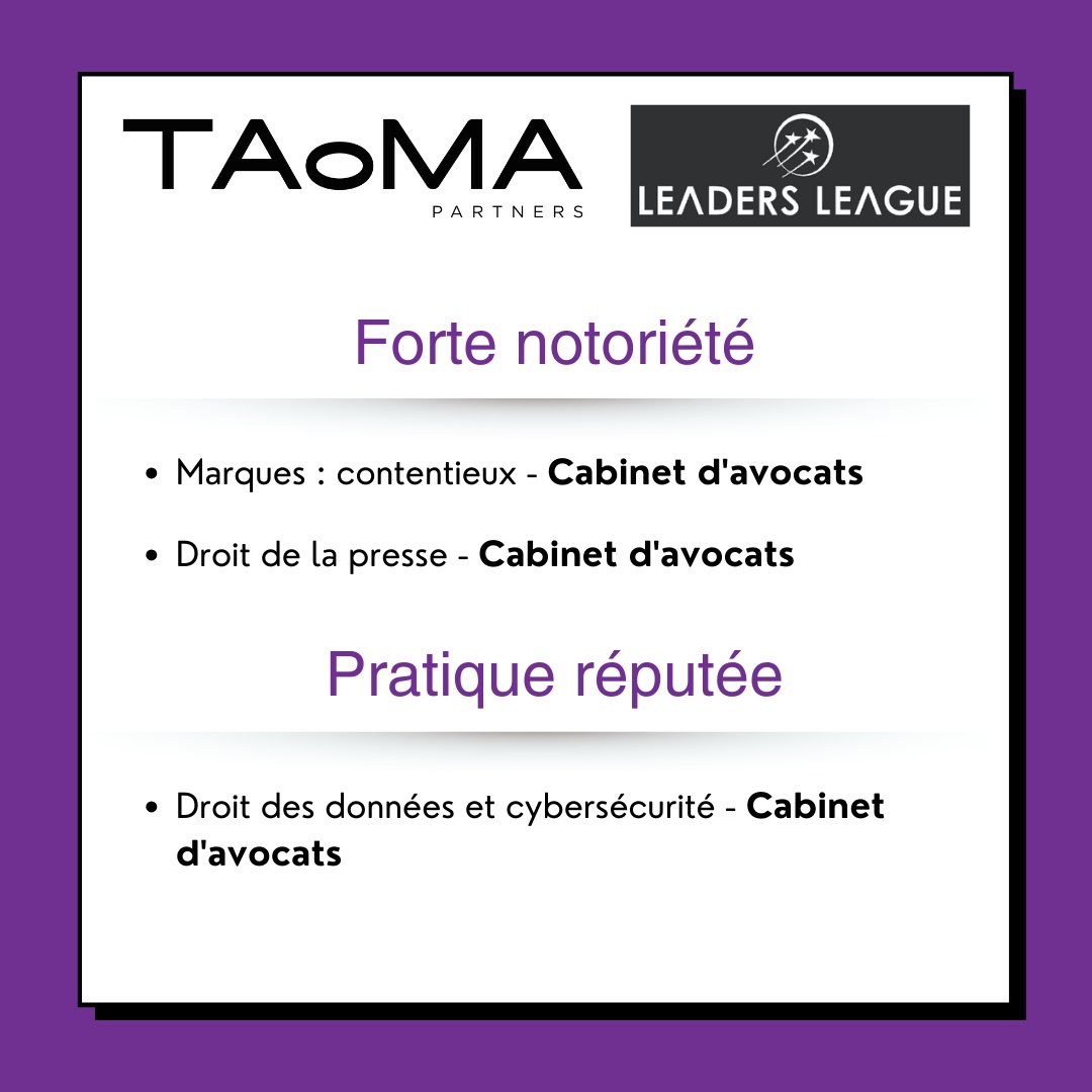 🥇 TAoMA Partners - Avocats et CPI est à nouveau présent dans le #classement 2024 de Décideurs Magazine 🤗

Il met en avant 6 domaines de compétence de nos équipes. Nous tenons à remercier les chaleureusement pour leur investissement, leur esprit d'initiative et leur émulation 🙏