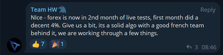 We have a new phoenix investment tier in development, based on forex algo trading.
