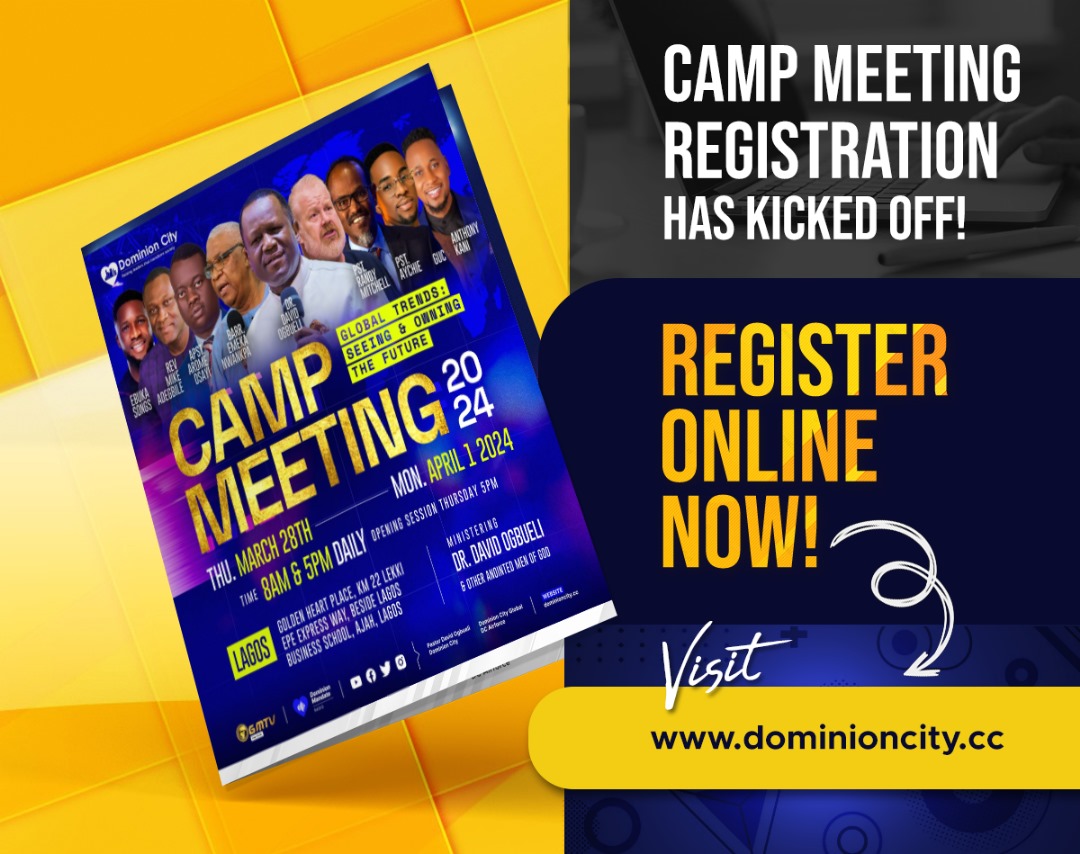 23 days to go!

Bigger, Loaded & Power Packed

Register🏷️ | Pray🙏 | Plan✍️ | Spread the news 🗣️

#dominioncity #campmeeting2024 #GlobalTrends #OwningTheFuture #seeingthefuture #PastorDavidOgbueli