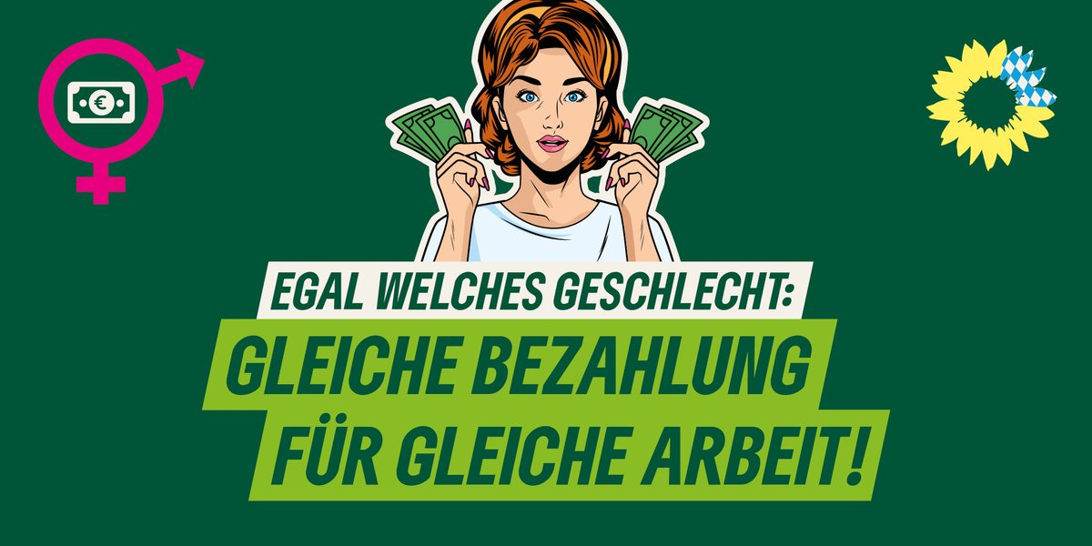 #EqualPayDay Eine berufstätige Frau kriegt in Bayern einen durchschnittlichen Stundenlohn von 21,24€. Ein Mann bekommt 26,85€. Aufs Jahr gerechnet bedeutet das 3500Euro weniger für Frauen. 👉 Transparenz bei Gehältern 👉 Care-Arbeit aufwerten 👉Gleichstellungsgesetz updaten