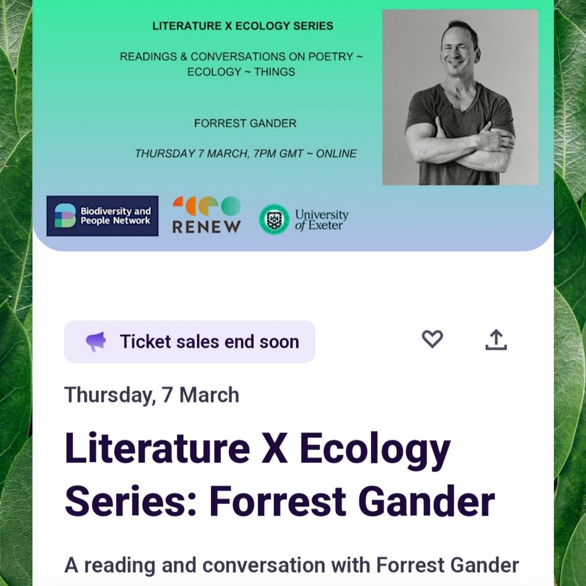 Forrest Gander on 'Literature & Ecology's online reading this Thursday with @UniofExeter get your FREE ticket here👉🏼 eventbrite.co.uk/e/literature-x…