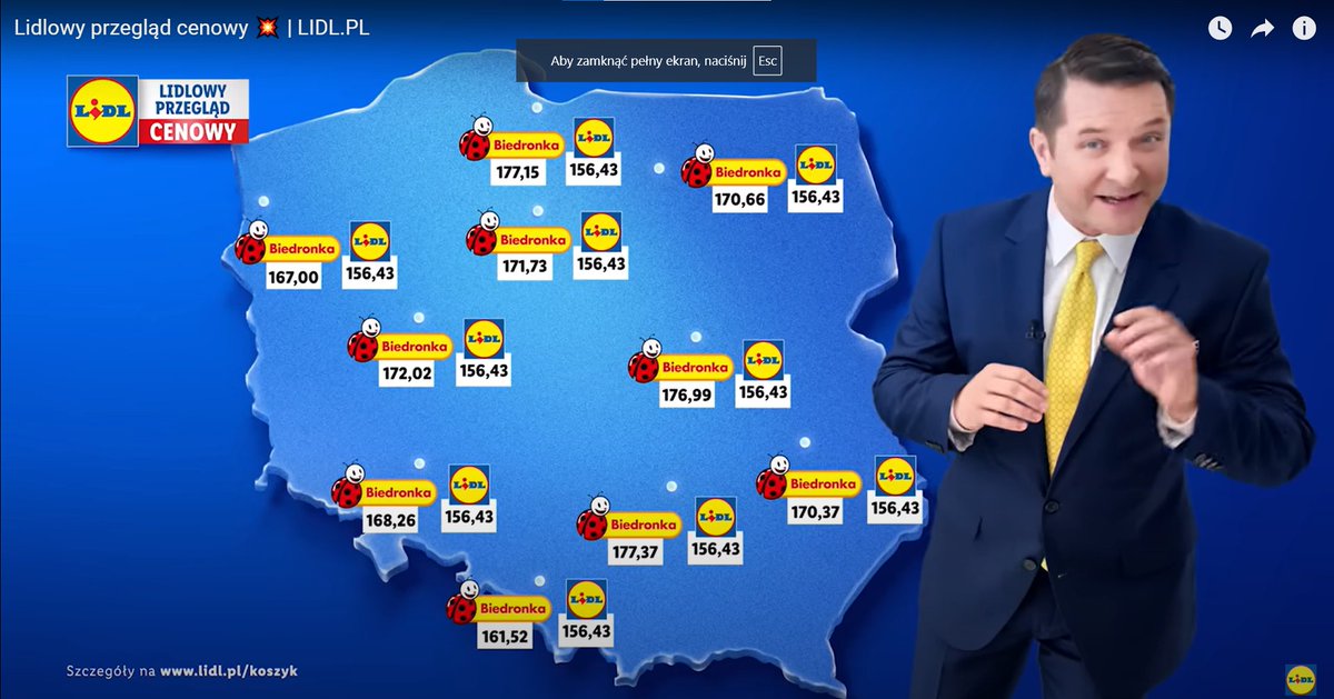 donald_PL_'s tweet photo. Tymczasem Lidl dał Biedronce klapsa w odwłok i wypuścił spot z porównaniem cen i różnicą w zależności od lokalizacji. https://t.co/lp2fFiDlV5