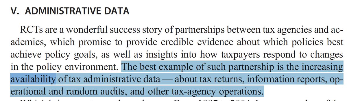 Zum Jubiläum d. National Tax Journal hat J. Slemrod die wichtigsten Entwicklungen in der Setuerforschung aufgezeigt. Bezüglich d. Partnerschaft zwischen Steuerverwaltung &amp; Forschung gibt es 3  Aspekte
- Datenzugang
- stichprobenartige Überprüfungen "random audits"
- Experimente