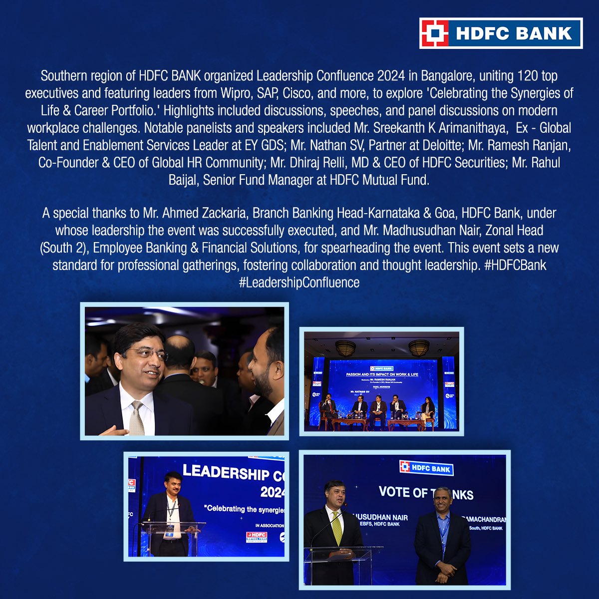 HDFC Bank celebrates life-Career harmony with industry leaders in Bangalore. Read more below: #HDFCBank #LeadershipConfluence #WorkLifeBalance