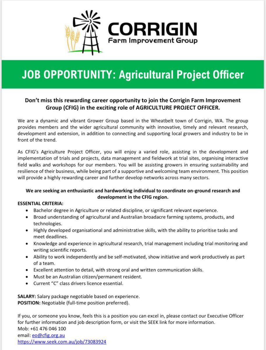 @CFIG_AG are still on the look out for a senior or junior project officer role. Work from home and drive in drive out options welcome. We have an over supply of projects currently. Contact me for more information.