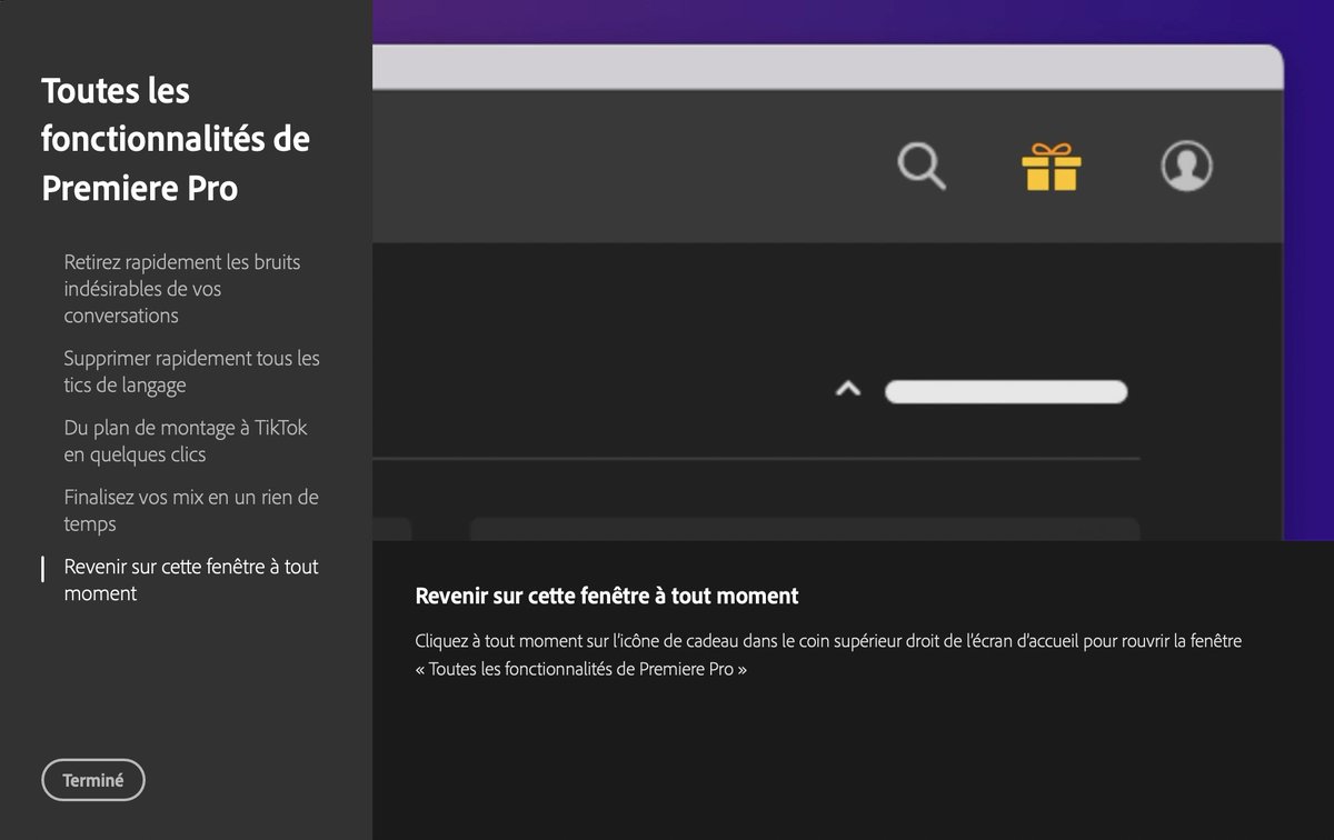 LaurentClause's tweet image. Planquer la présentation des nouveautés d'#AdobePremiere derrière une icône de cadeau, quelle drôle d'idée, @Adobe ! Le tutorat des nouveautés d'un logiciel par abonnement n'est pas un bonus et mériterait un symbole aussi parlant que dans @PremiereRush 🧑‍🎓👩‍🎓#MoJo #videomobile